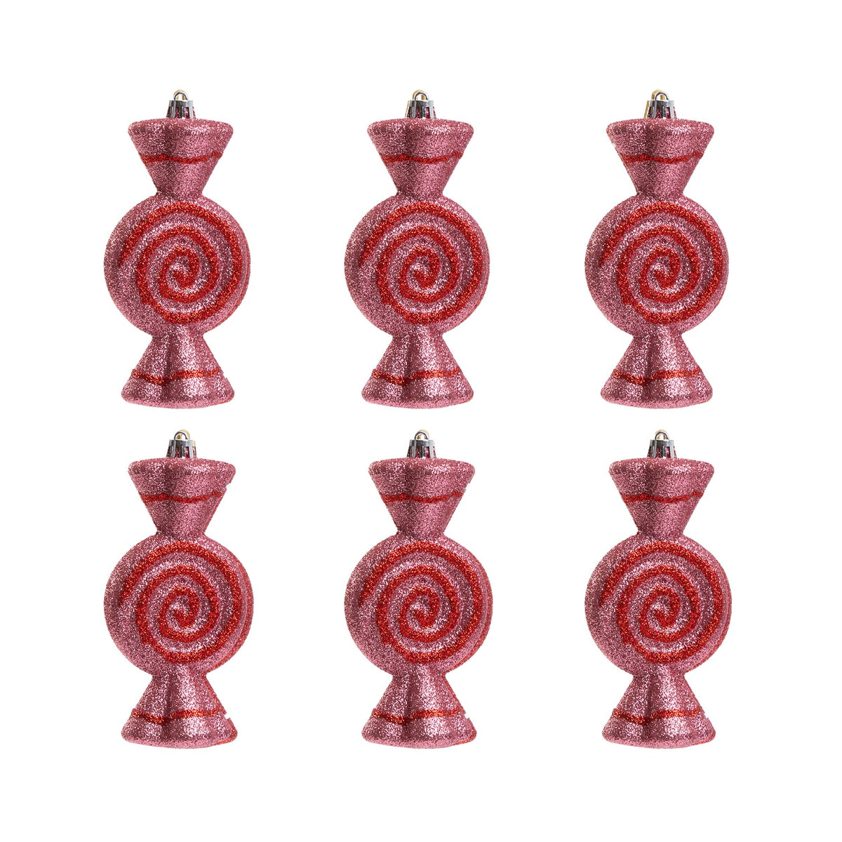 Festive Feeling Swirl Sweet Hanging Decoration 6 Pack - Pink/Red