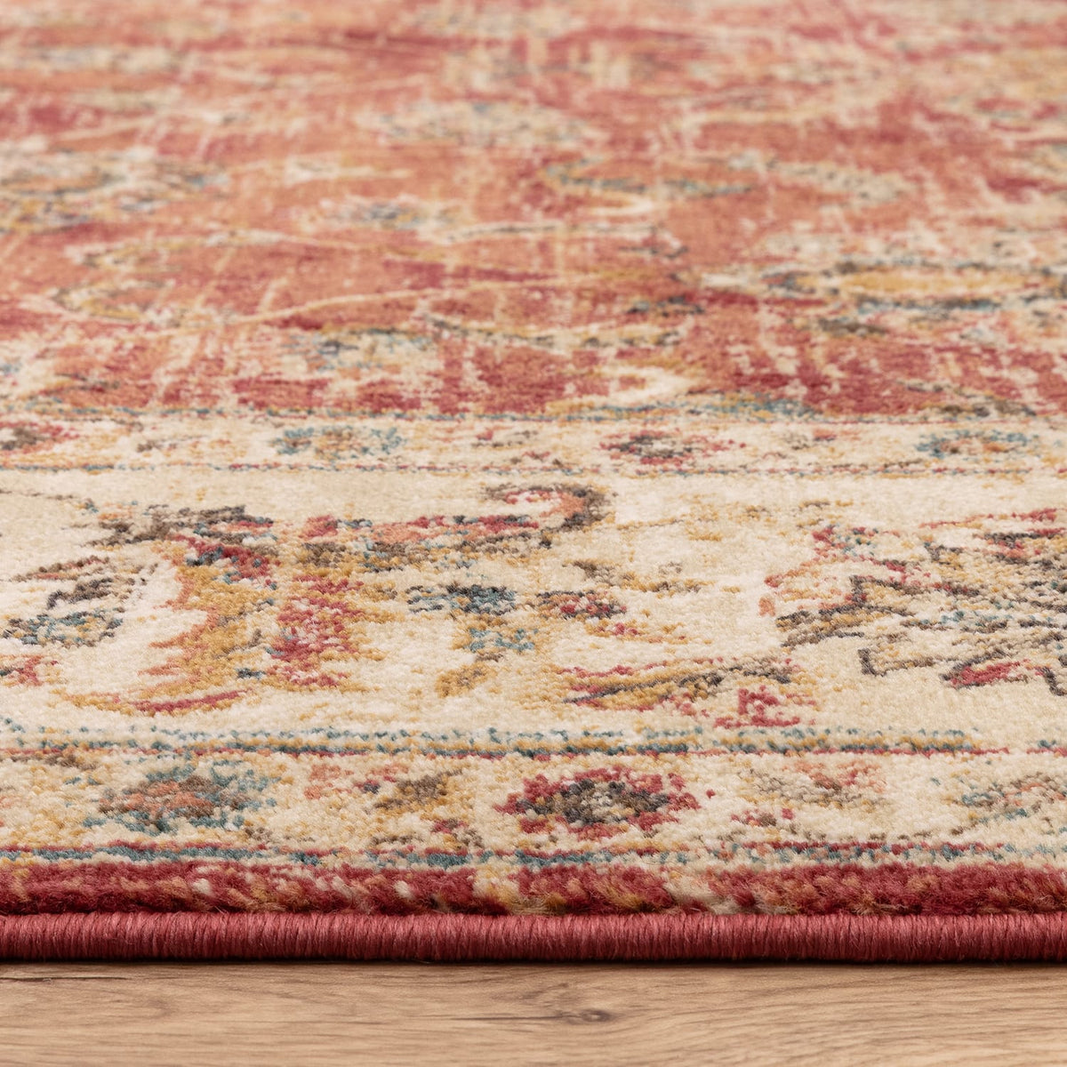 The Rug Edit Raja Border Runner RA06 - Red/Cream, product image 8