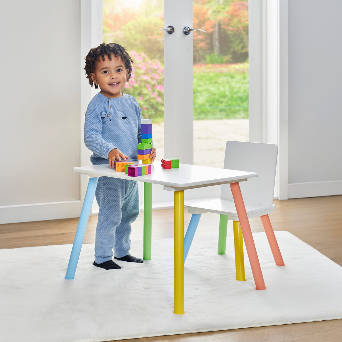 Liberty House Toys Rainbow Table and Chair & Bookshelf Set - White & Pink, product image 3