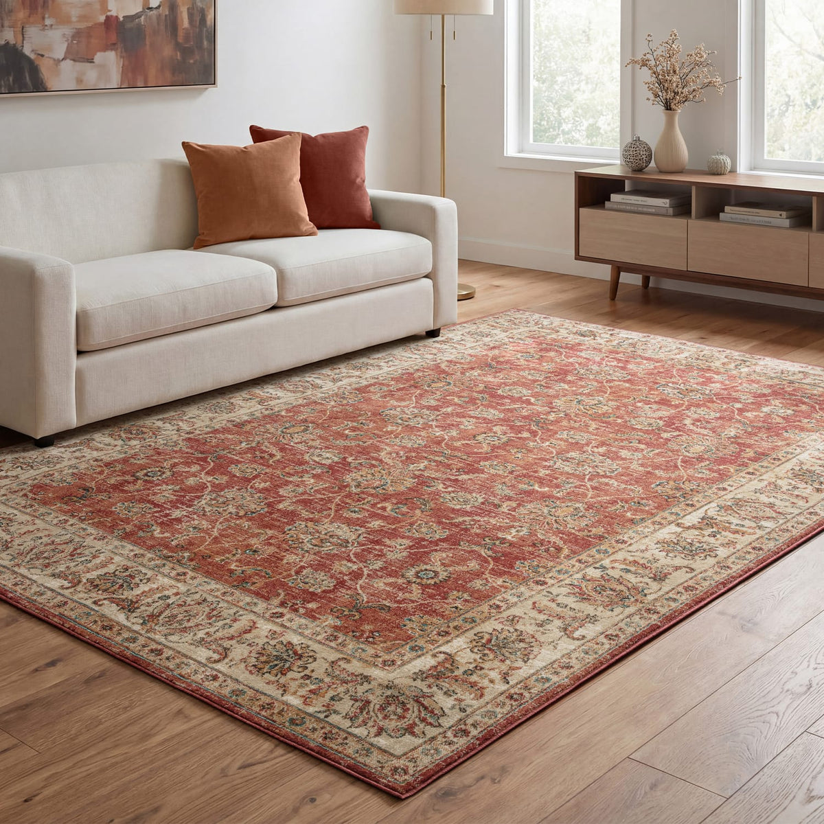 The Rug Edit Raja Border Runner RA06 - Red/Cream